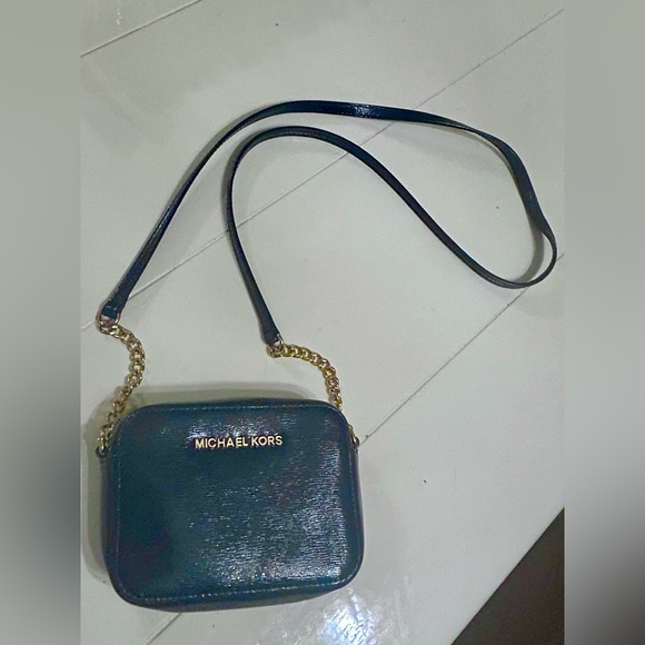 Michael Kors Handbags - GUC Michael Kors Dark Blue Crossbody Bag with Gold Accents